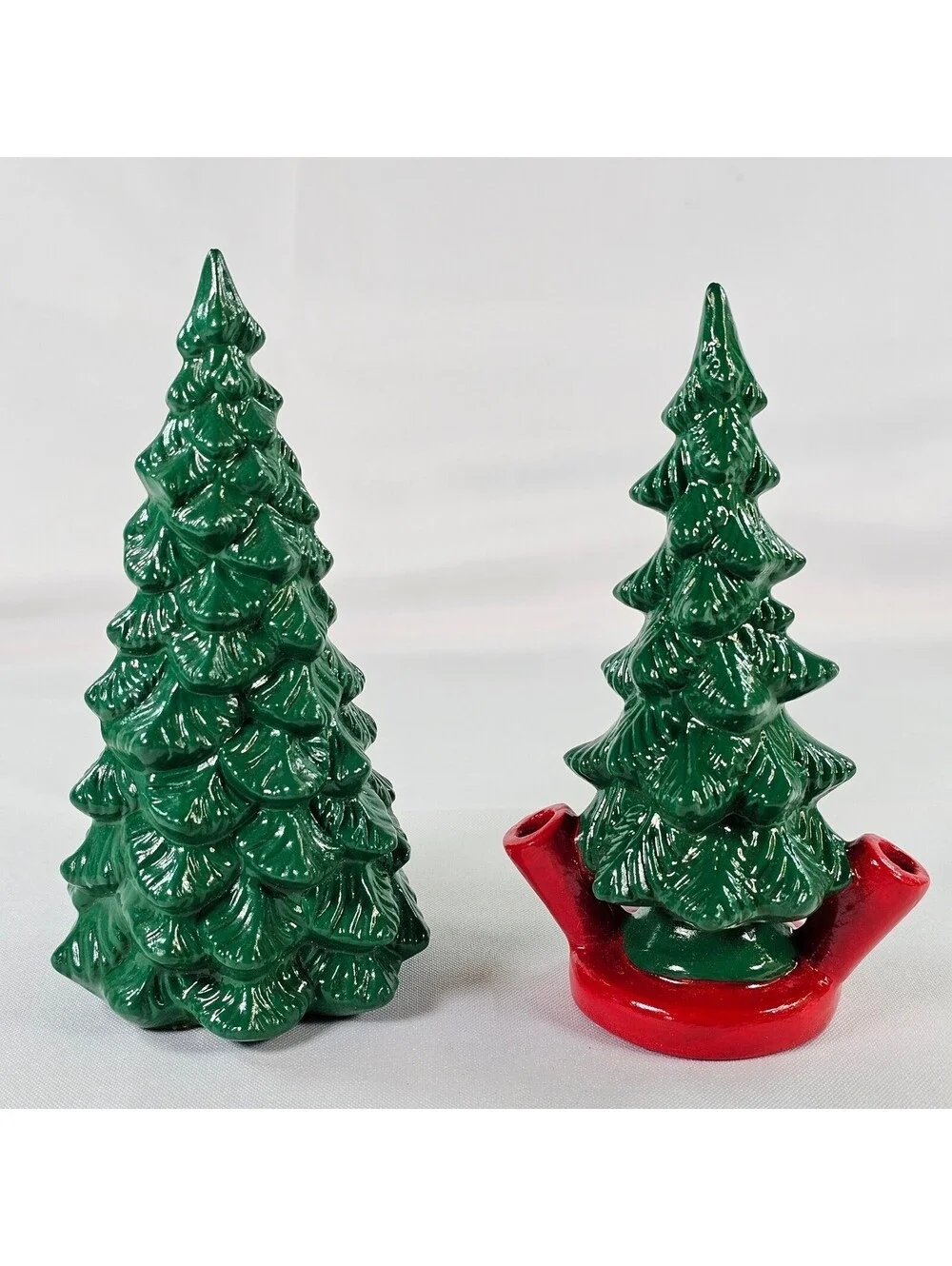 Vintage Ceramic Christmas Trees Green Red Holiday Decor